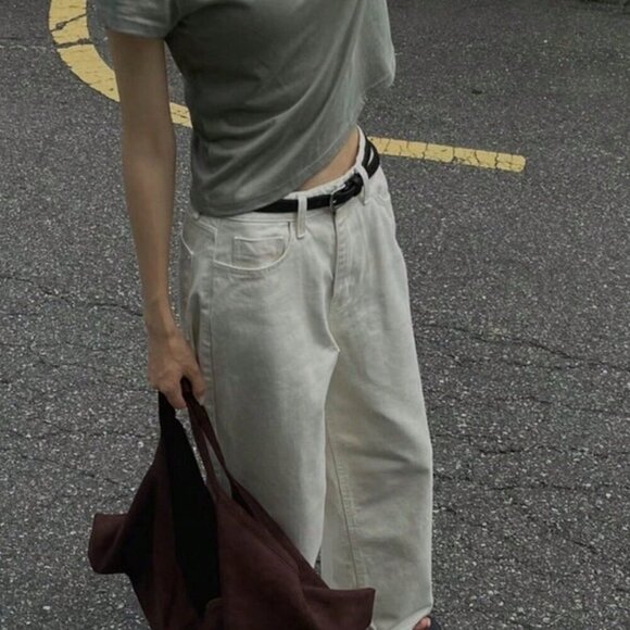 Beige Casual Women's Denim Jeans - Picture 3 of 4